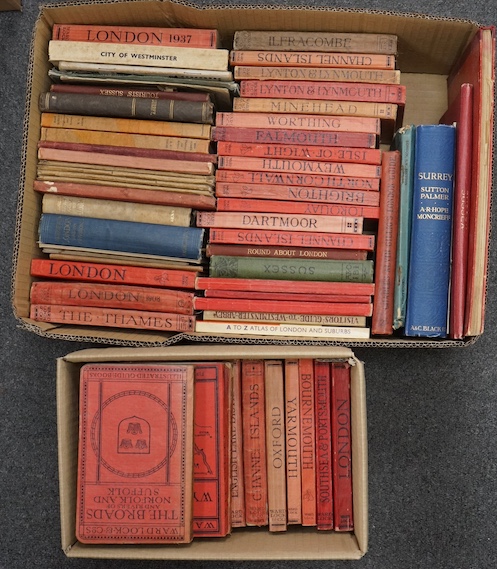 London Guidebooks- approx. 14, mostly original cloth, (ca.1880-1935); London Maps - approx. 11 mostly original wrappers/cloth, (ca.1900-1935); Sussex Maps - including Sussex: shewing all the Railways and Stations. colour